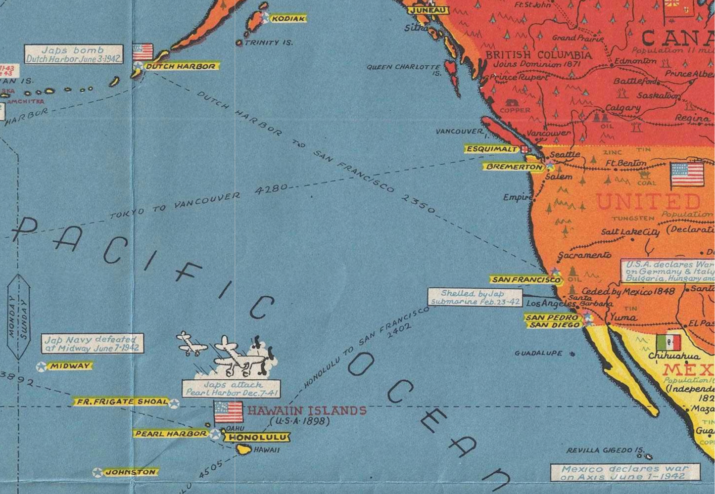 1944 WWII World Map - D-Day Landings - Stanley Turner 22"x50" Waterproof Poster
