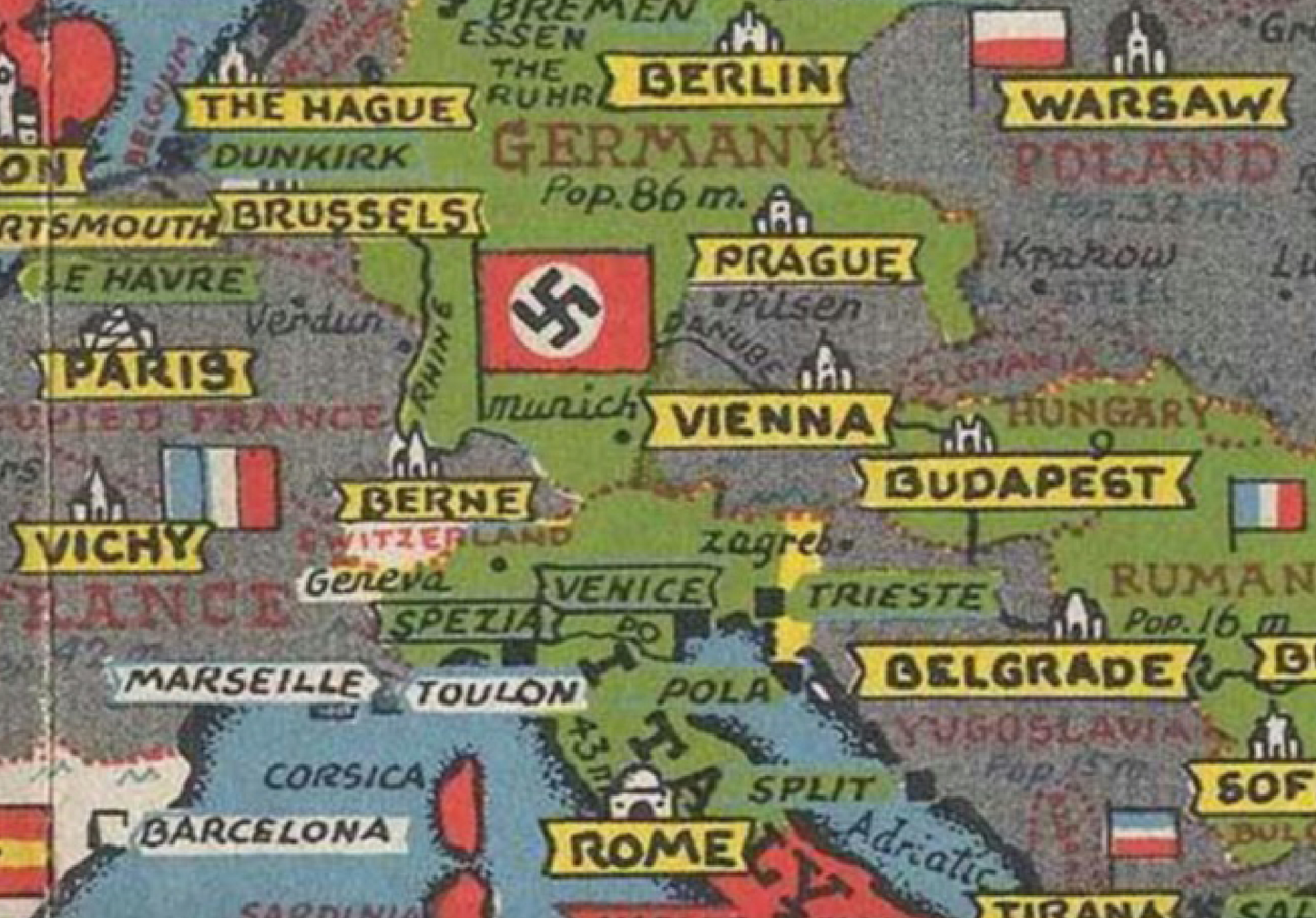 1944 WWII World Map - D-Day Landings - Stanley Turner 22"x50" Waterproof Poster