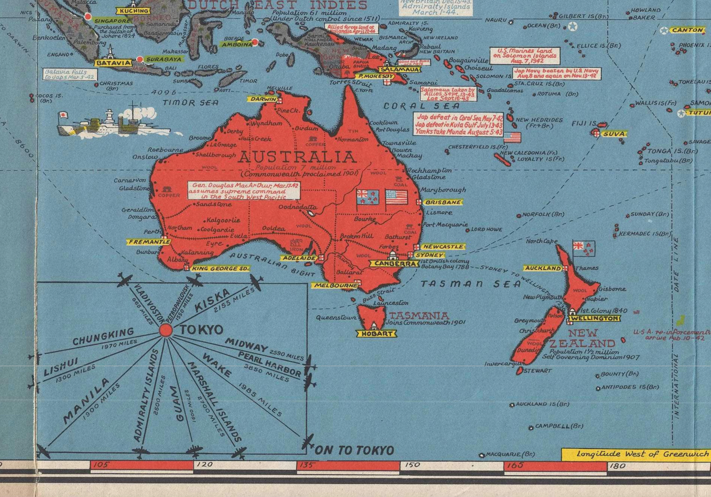 1944 WWII World Map - D-Day Landings - Stanley Turner 22"x50" Waterproof Poster