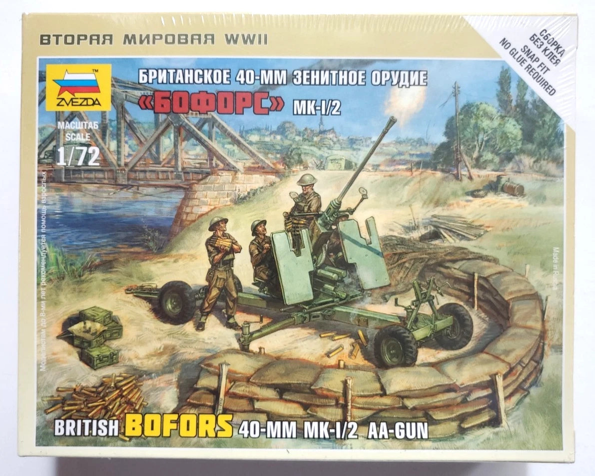 Zvezda 6170 Bofors 40mm AA Gun Mk 1/2 with Crew – 1:72 WWII Model Kit