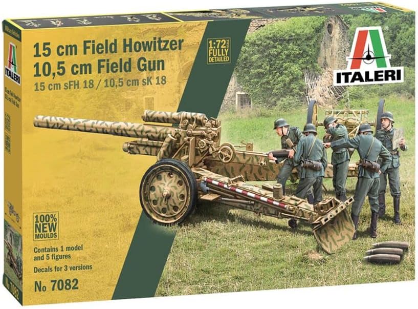 Italeri IT7082 1/72 WWII German Artillery Set – sFH 18 15cm Howitzer & sK 18 10.5cm Gun (2-in-1 Kit) with Crew Figures