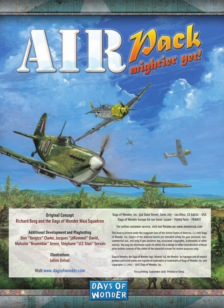 MEMOIR 44 AIR PACK BOOK Reprint Booklet Waterproof Cover AIR RULES 80 SCENARIOS