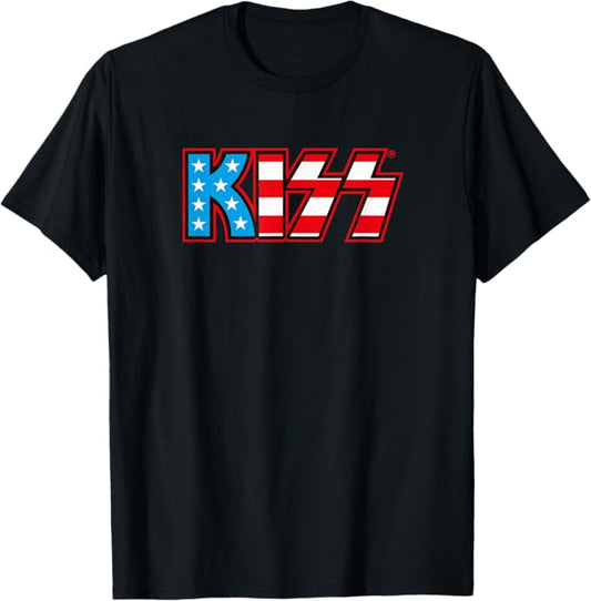 KISS Band USA Flag Logo T-Shirt Black Rock Music Tee Unisex Men Women Kids S-5XL