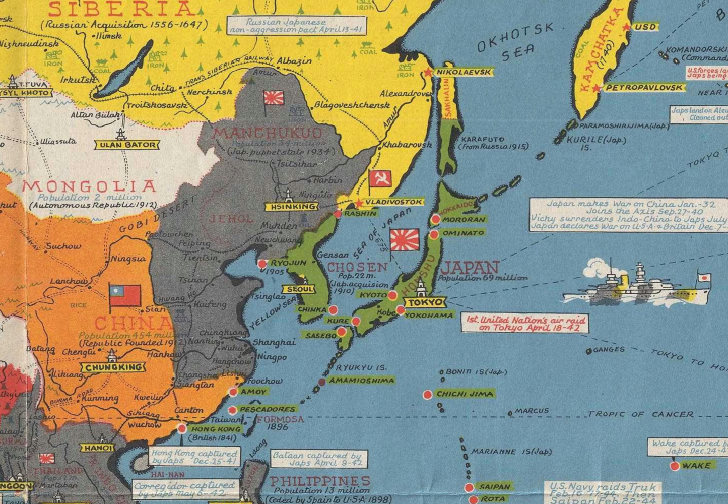 1944 WWII World Map - D-Day Landings - Stanley Turner 22"x50" Waterproof Poster