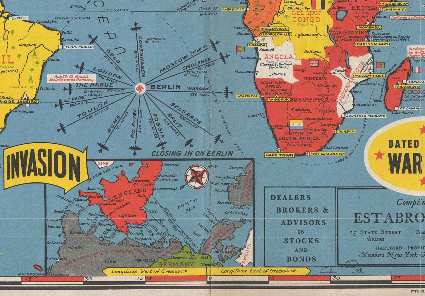 1944 WWII World Map - D-Day Landings - Stanley Turner 22"x50" Waterproof Poster