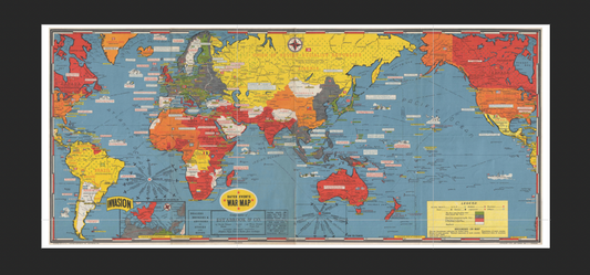 1944 WWII World Map - D-Day Landings - Stanley Turner 22"x50" Waterproof Poster