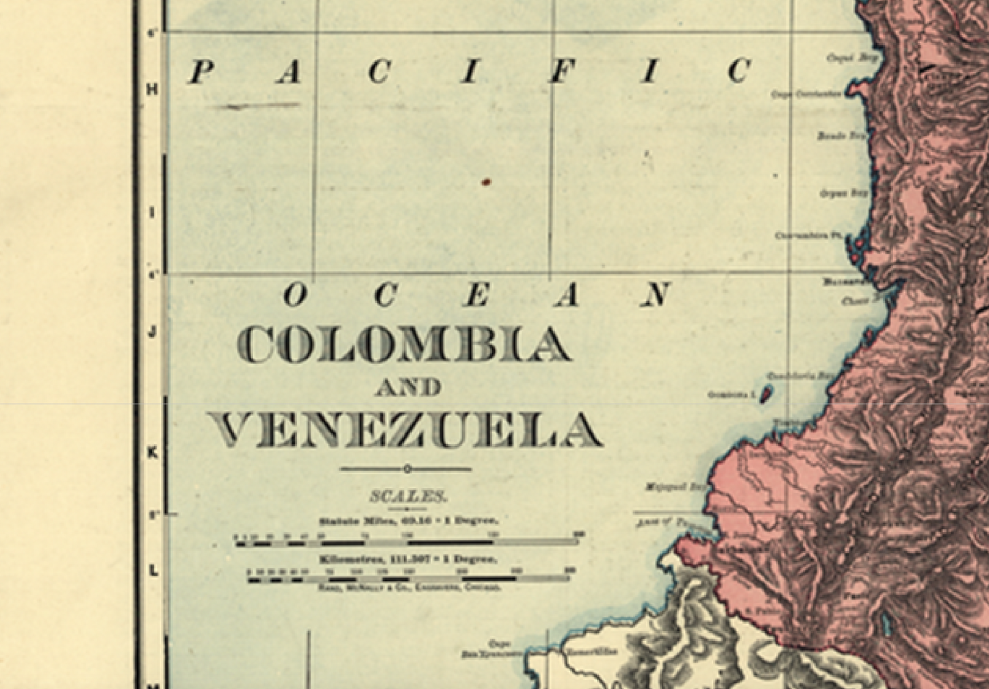 Vintage 1898 Rand McNally Map Colombia & Venezuela | WATERPROOF DELUXE VINYL REP