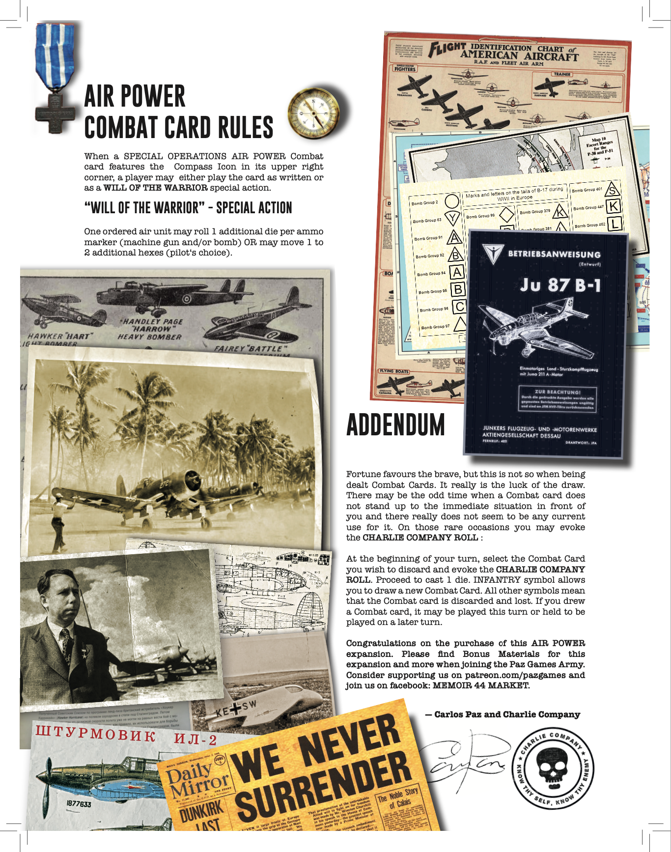 MEMOIR 44 PRINT & PLAY EXPANSION NEW FLIGHT PLAN: AIR POWER – SPECIAL OPERATIONS (VOLUME 01)  Set of 21 Air Power Combat Cards