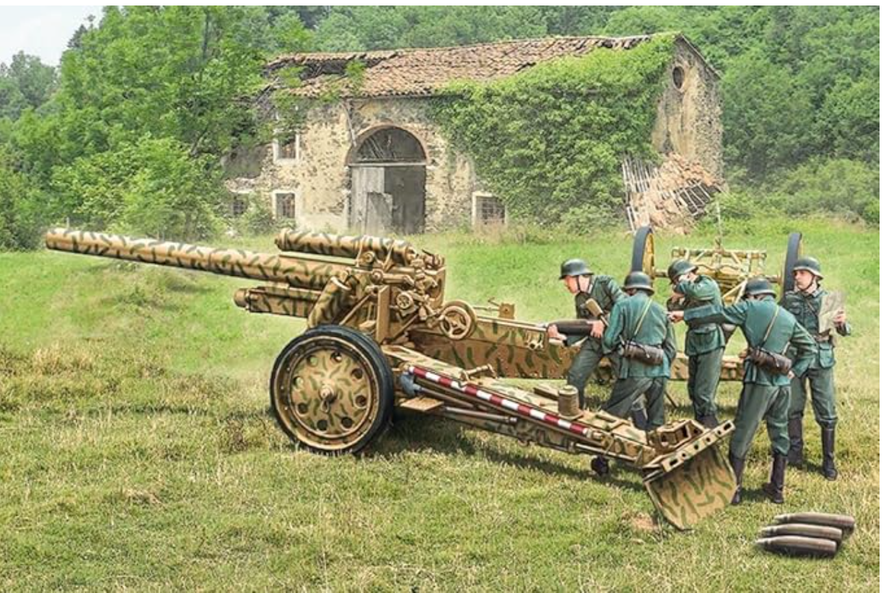 Italeri IT7082 1/72 WWII German Artillery Set – sFH 18 15cm Howitzer & sK 18 10.5cm Gun (2-in-1 Kit) with Crew Figures
