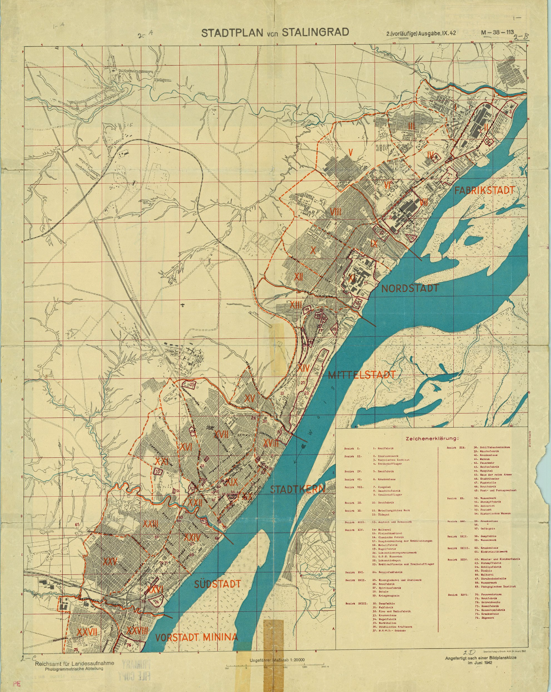 Vintage 1942 German Stalingrad Map – 36" x 45" WWII German Language Paper Print (Historical Reproduction)