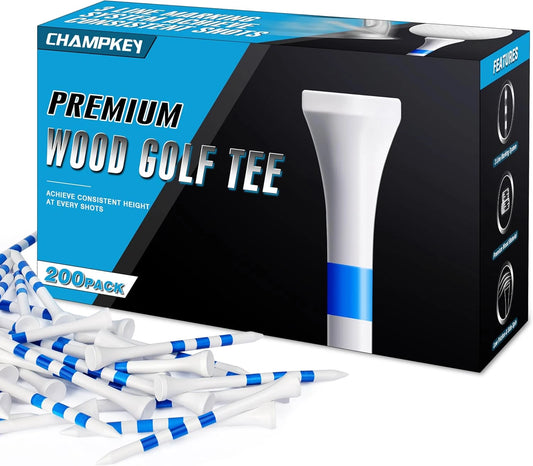 CHAMPKEY Premium Wood Golf Tees – 3-1/4" – 200 Count – 3-Line Marking System