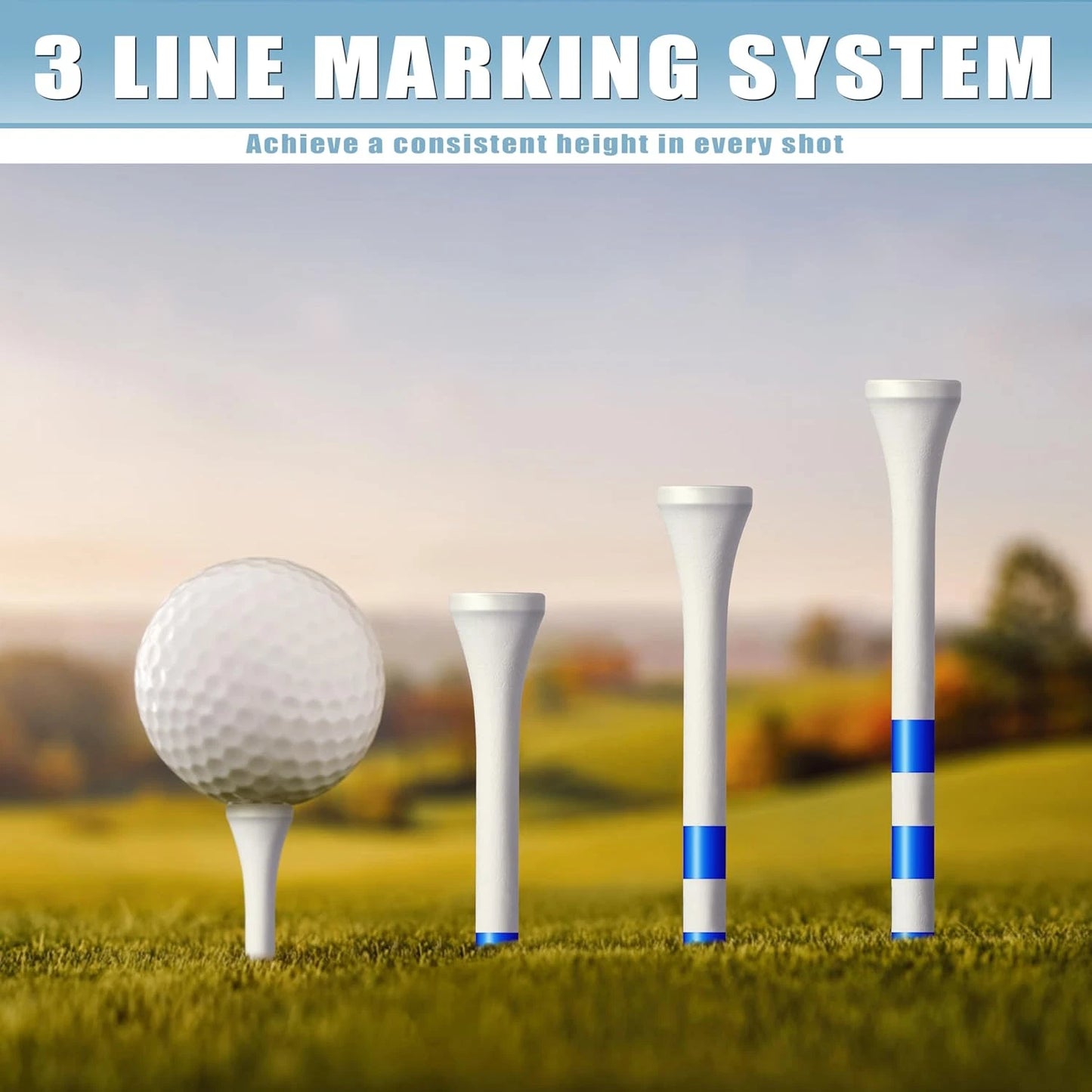 CHAMPKEY Premium Wood Golf Tees – 3-1/4" – 200 Count – 3-Line Marking System