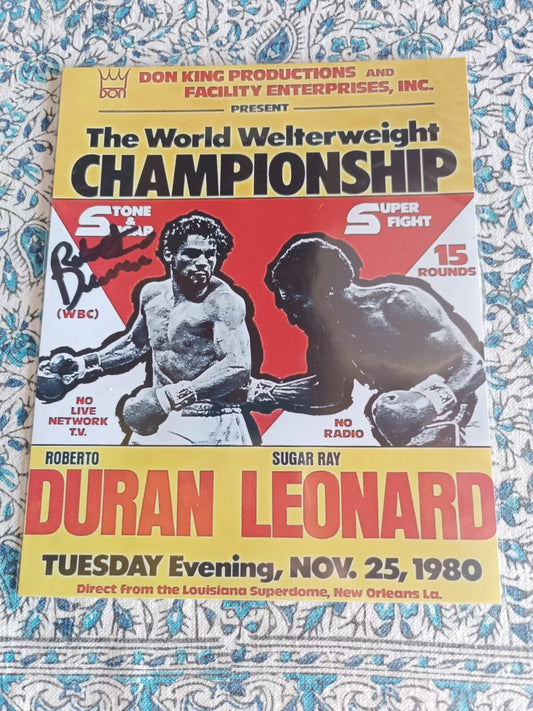 Roberto Durán vs Sugar Ray Leonard – Signed 8x10 Poster (New Orleans, 1980)