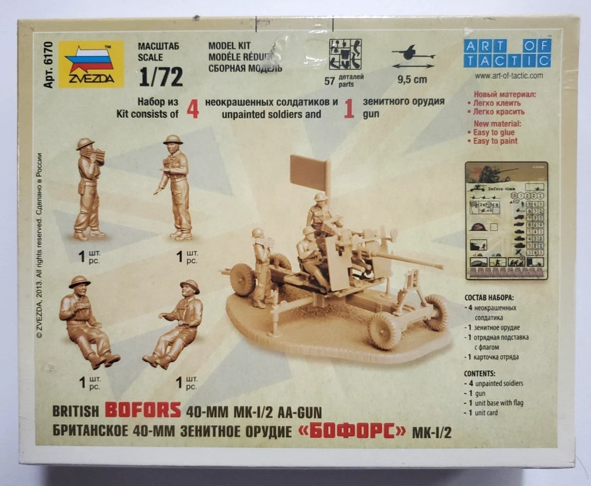 Zvezda 6170 Bofors 40mm AA Gun Mk 1/2 with Crew – 1:72 WWII Model Kit