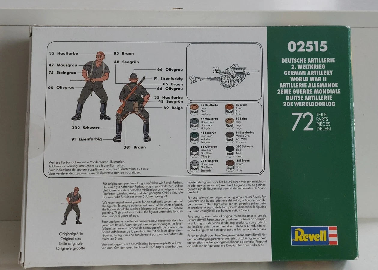 REVELL 1/72 WWII GERMAN ARTILLERY with CREW and horses – SET 02515 SHRINK REMOVED FOR INSPECTION - COMPLETE