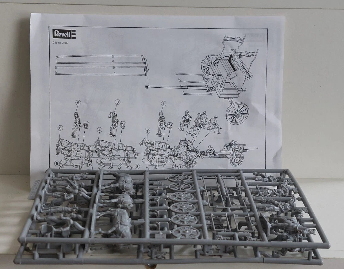REVELL 1/72 WWII GERMAN ARTILLERY with CREW and horses – SET 02515 SHRINK REMOVED FOR INSPECTION - COMPLETE